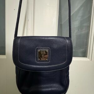 Tignanello Navy Pebbled Leather Crossbody with Silver-tone Logo